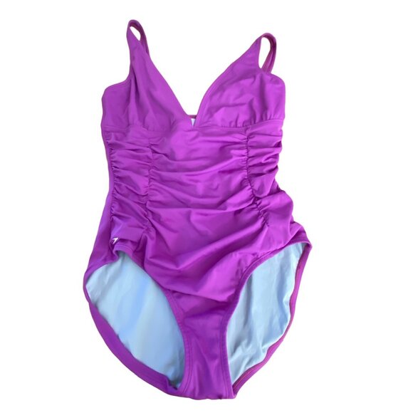 Speedo Rusched V Neck Purple Swimsuit One Piece Women's 16 - Picture 8 of 9